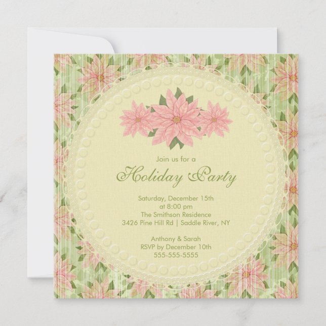 Stylish Pink Poinsettia Holiday Party Invitation (Front)