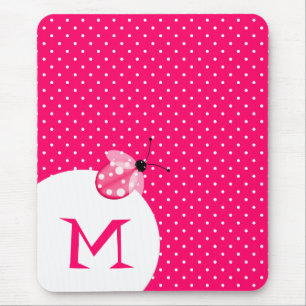 Stylish Pink Polka Dot With Ladybug & Monogram Mouse Mat