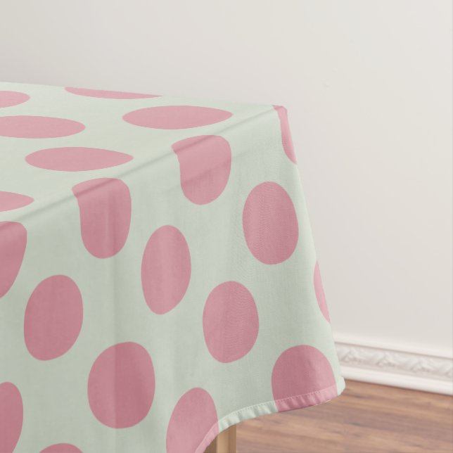 Stylish Pink Polka Dots Light Green Background Tablecloth (In Situ)