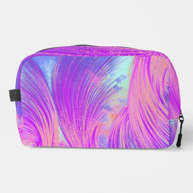 Stylish Pink Purple Abstract Feathers  Dopp Kit (Front)