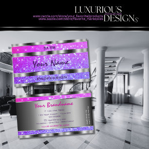 Stylish Pink Purple Glitter Sparkle Stars Silver  Business Card