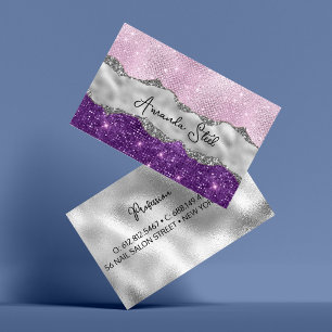 Stylish pink Purple glittery silver Business Card