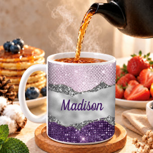 Stylish pink Purple glittery silver girly monogram Coffee Mug