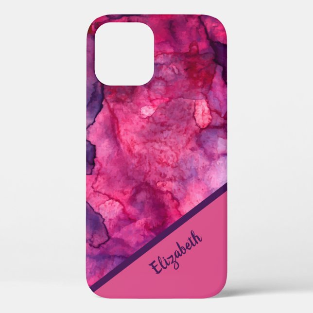 Stylish Pink Purple Watercolor Personalise Case-Mate iPhone Case (Back)