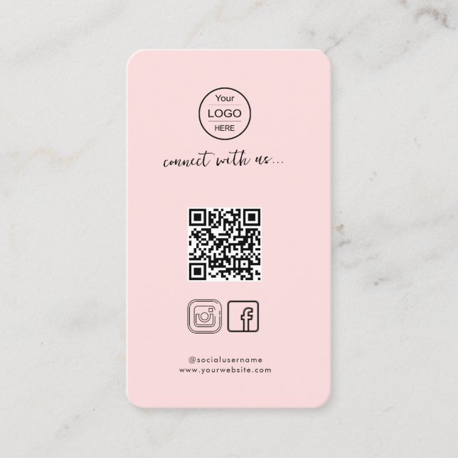 Stylish Pink QR Code for Instagram & Facebook  Business Card (Front)