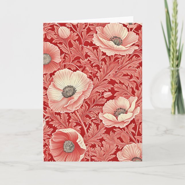 Stylish Pink Red Poppies Floral Art Card (Front)