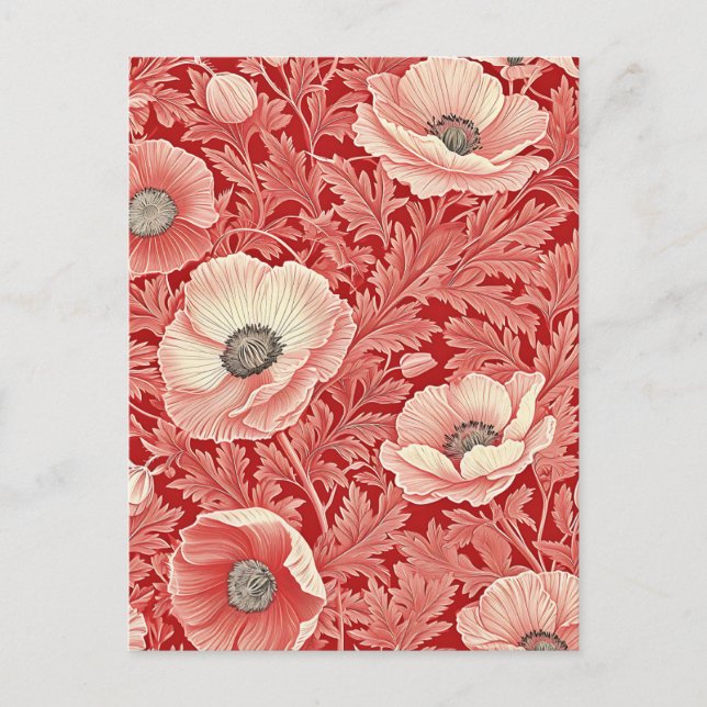Stylish Pink Red Poppies Floral Art Holiday Postcard (Front)