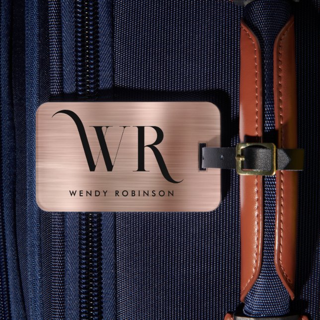 Stylish Pink Rose Gold Metal Two Monogram Initial  Luggage Tag (Front Insitu 4)