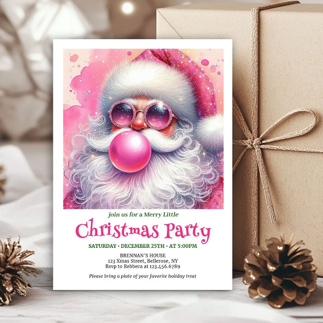 Stylish Pink Santa Bubble Gum Funny Christmas  Invitation (Stylish Pink Santa Bubble Gum Funny Christmas Invitation

)