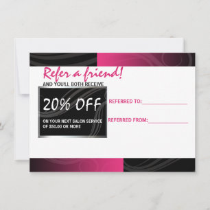 stylish pink scissor hair salon referral card