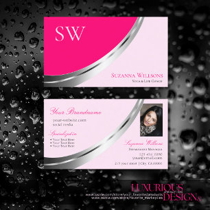 Stylish Pink Silver Decor with Monogram and Photo Business Card
