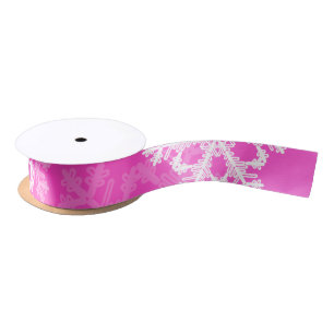 Stylish Pink Snowflakes Modern Christmas pattern Satin Ribbon