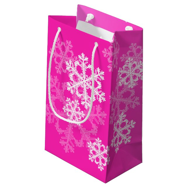 Stylish Pink Snowflakes Modern Christmas pattern Small Gift Bag (Back Angled)