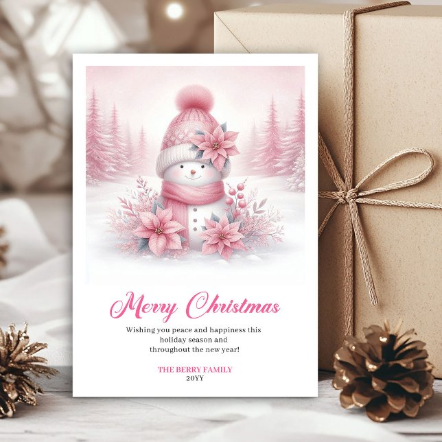 Stylish Pink Snowman Digital Festive Scene Greetin Holiday Card (Stylish Pink Snowman Digital Festive Scene Greeting Card

)