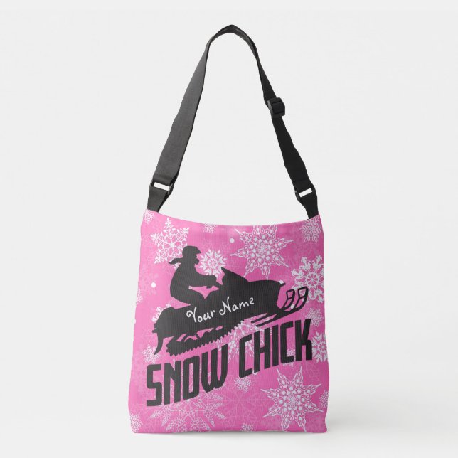 Stylish Pink Snowmobile Snow Chick  Crossbody Bag (Front)