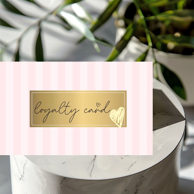 Stylish Pink Stripes,Frame, Gold Hearts Loyalty Card (Creator Uploaded)