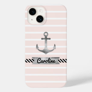 Stylish Pink Stripes Watercolor Anchor Custom Case
