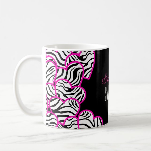 Stylish Pink Sweet 16 Zebra Heart Design Name  Coffee Mug (Left)