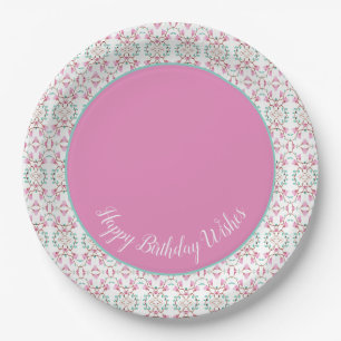 Stylish Pink Teal and White Paper Birthday Plates