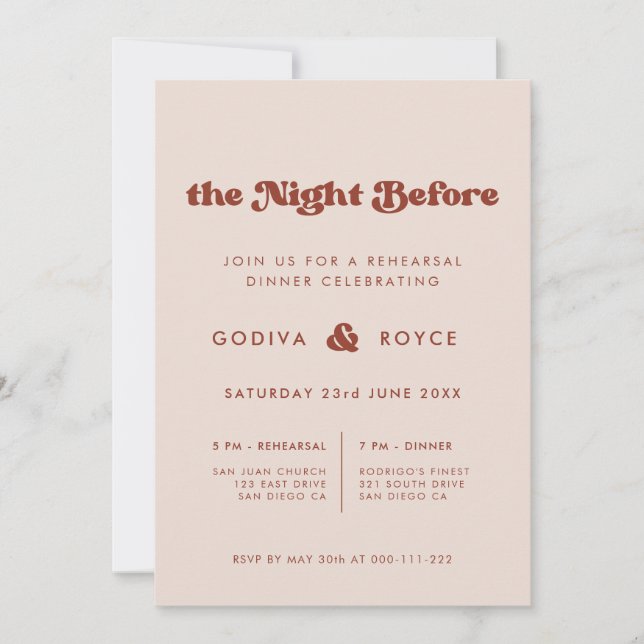 Stylish Pink The night before wedding rehearsal Invitation (Front)