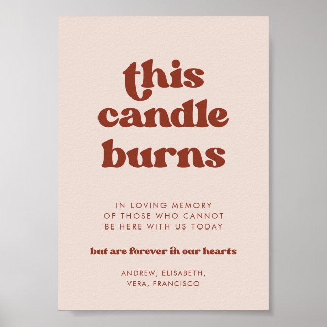 Stylish Pink This Candle burns Wedding Memorial Poster (Front)