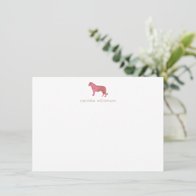 Stylish Pink Tiger Simple Personalised Stationery  Card (Standing Front)