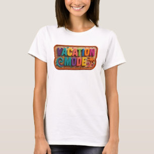 Stylish Pink VACATION MODE Artistic Motif T-Shirt