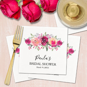 Stylish Pink Watercolor Floral Bridal Shower Napkin