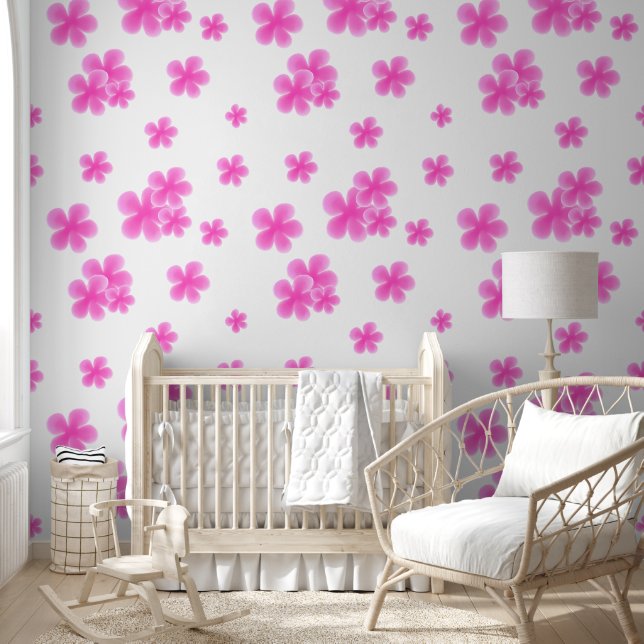 stylish Pink Watercolor Flower Peel and Stick Wallpaper (Kids)