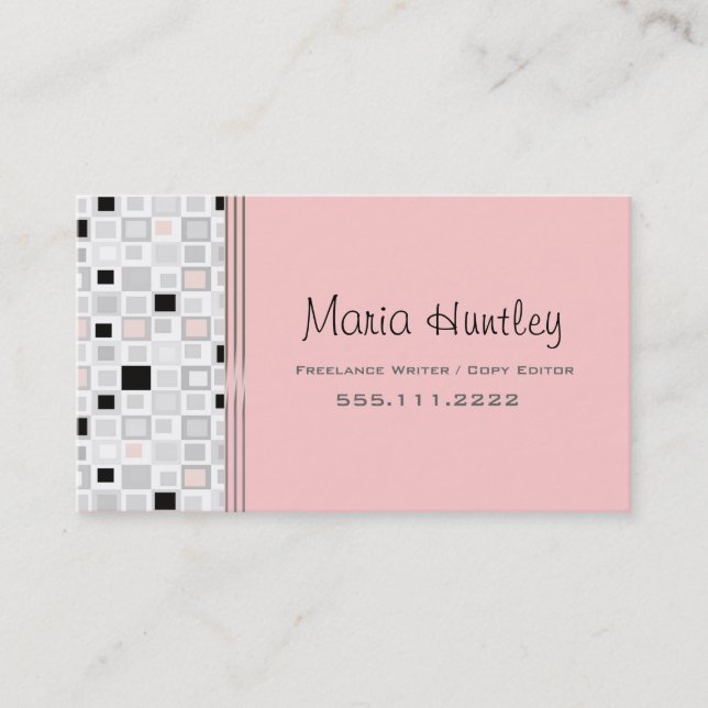 Stylish pink white, and black Business Card (Front)