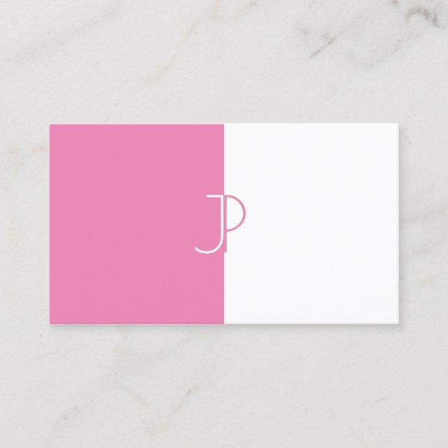 Stylish Pink White Monogrammed Template Trendy Business Card (Front)