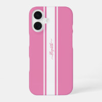 Stylish Pink White Racing Stripes Monogrammed Chic