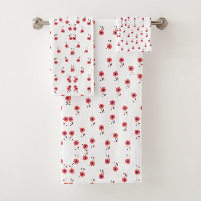 Stylish Pink wildflowers pattern Bath Towel Set (Insitu)