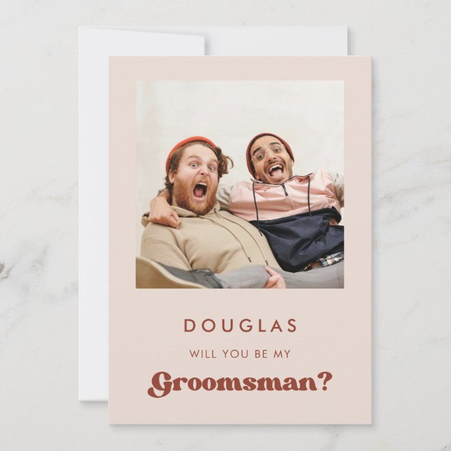 Stylish Pink Will you be my groomsman photo card (Front)