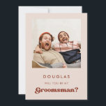 Stylish Pink Will you be my groomsman photo card<br><div class="desc">A retro chic theme: adopt this vintage and stylish typographic design for your wedding stationery,  with a peach pink colour theme. Easy to mix and match with our similar stationery available in burnt orange,  terracotta & brown sugar. Fully customisable text colours and backgrounds.</div>