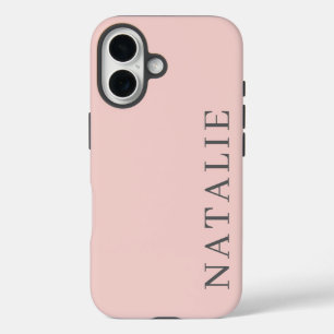Stylish Pink with Personalised Grey Name iPhone 16 Case