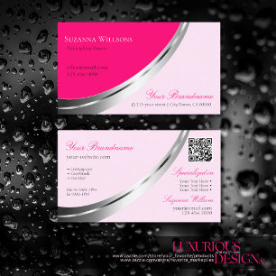 Stylish Pink with Silver Decor and QR-Code Modern Business Card