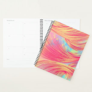 Stylish Pink Yellow Abstract Feathers Planner