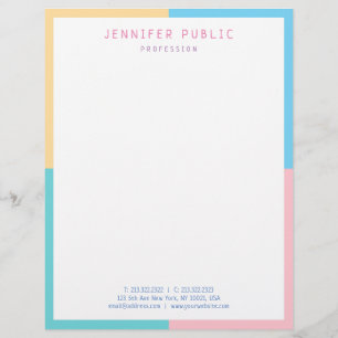 Stylish Pink Yellow Blue Green Modern Colourful Custom Letterhead
