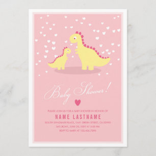 Stylish Pink Yellow Dino Girl Baby Shower Invite