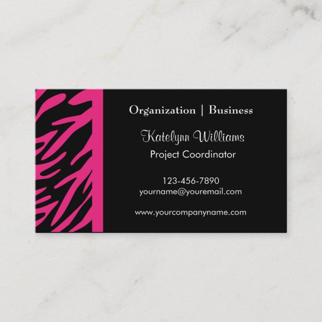 Stylish Pink Zebra Stripes Business Cards (Front)