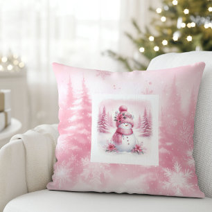 Stylish Pinkmas Cozy Winter Forest Kids Room Gift Cushion