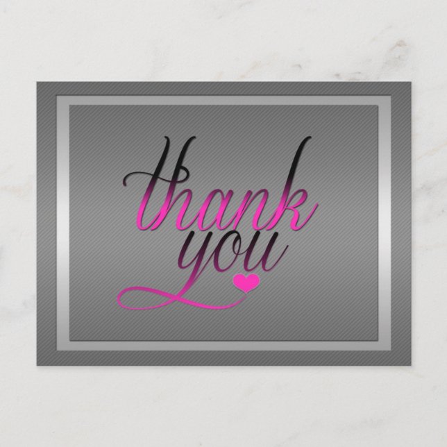 Stylish Pinstripes Silver Pink Thank You Postcard (Front)