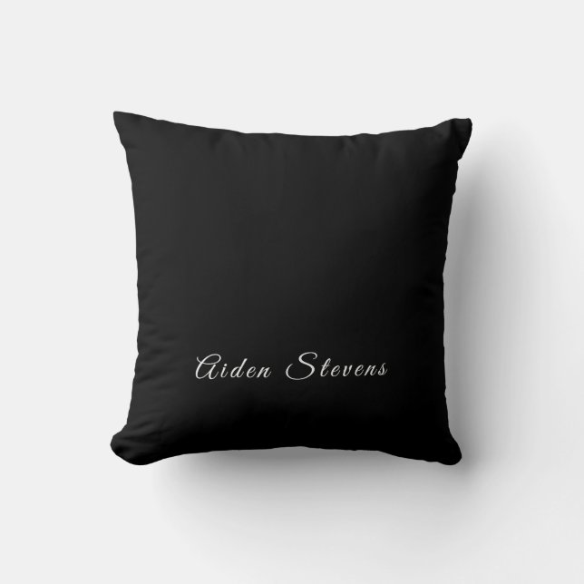 Stylish Plain Black & White Minimalist Add Name Cushion (Front)