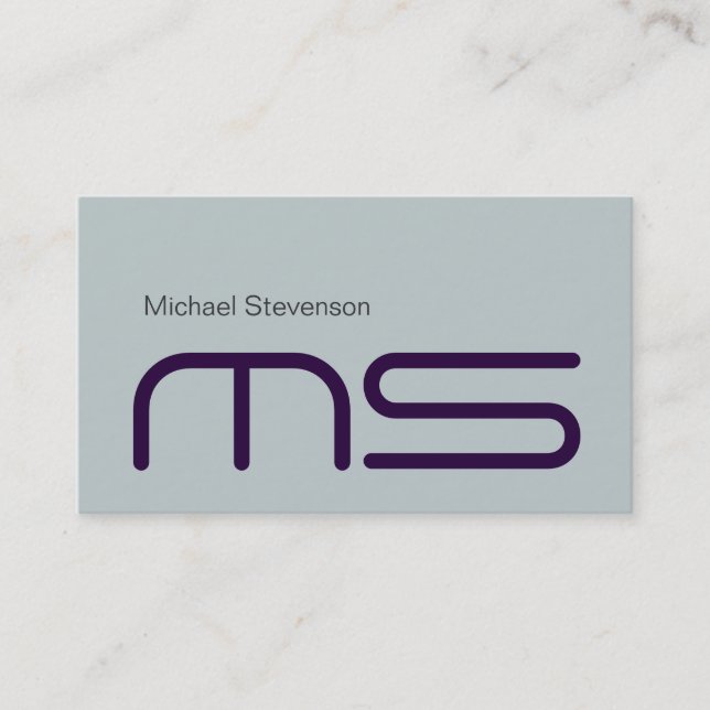 Stylish Plain Blue Modern Monogram Business Card (Front)