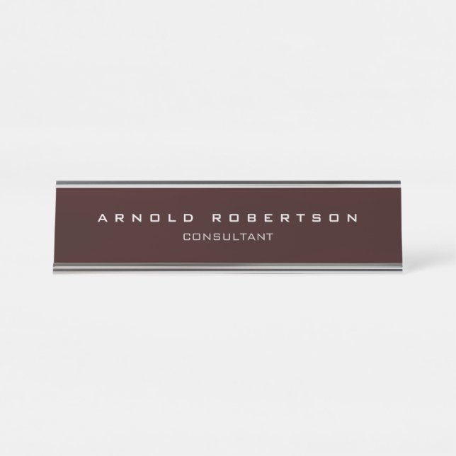 Stylish Plain Brown Red Professional Modern Desk Name Plate (Front)