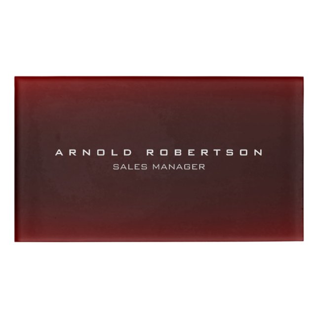 Stylish Plain Brown Red Professional Modern Name Tag (Front)