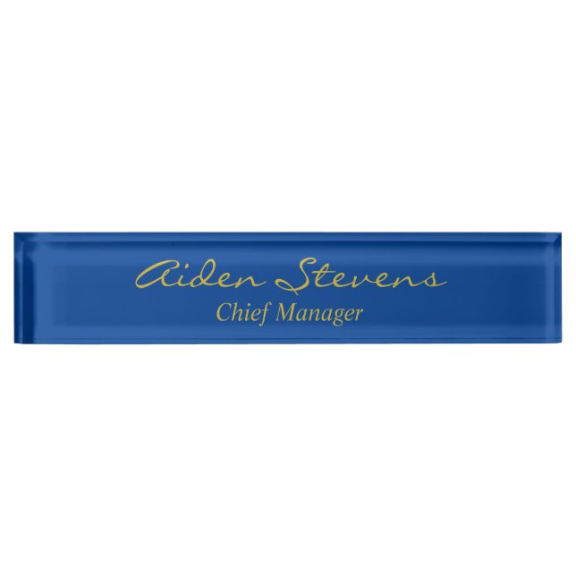 Stylish Plain Deep Blue Gold Colour Minimalist Nameplate (Front)