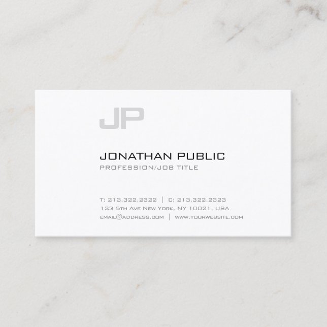 Stylish Plain Modern Simple Chic Design Monogram Business Card (Front)
