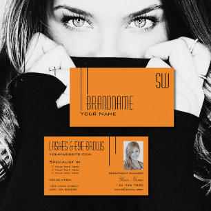 Stylish Plain Orange with Chic Monogram and Photo Business Card